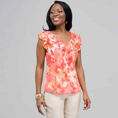 Ruffle Neckline Button Down Blouse